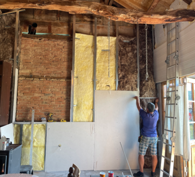 Technical installation of internal wall insulation and plasterboard drylining in a barn conversion within 30km of Veliko Tarnovo.